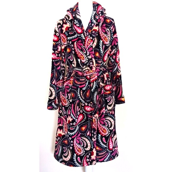 Vera Bradley Plush Velour Parisian Paisley Hooded Knee Length Robe L/XL - Picture 1 of 8